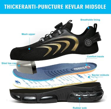 Черевики безпеки для чоловіків та жінок, легкі та дихаючі з повітряною подушкою, 40 EU