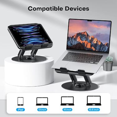 Підставка для ноутбука OMOTON, міцна металева основа, 360° обертання, складана ергономічна підставка для ноутбука – для 15-дюймових MacBook та ноутбуків – класичний чорний колір