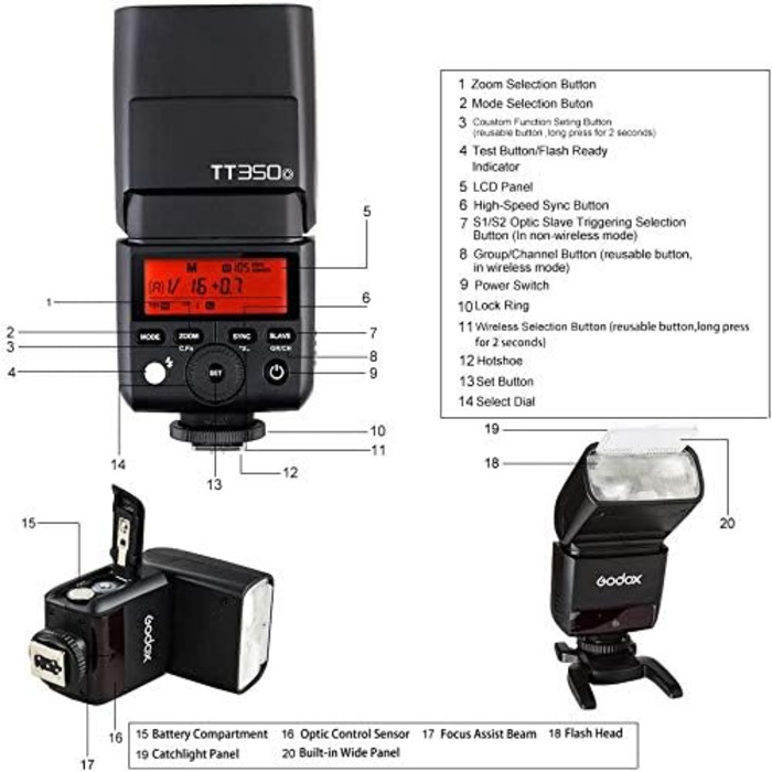 Спалахувач Godox TT350O для камер Olympus та Panasonic, TTL, 2.4G Wireless, GN36, 1/8000s HSS, Mini