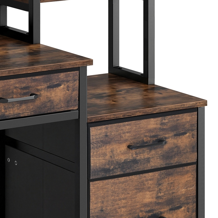 Ігровий кутовий стіл з шухлядами та полицями для домашнього офісу, коричневий