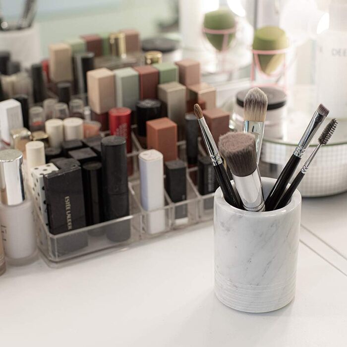 JIMEI Toothbrush Holder, Toothbrush Cup made of Natural Marble, Spa Collection, Makeup Brush Holder, Bathroom Accessories Organizer