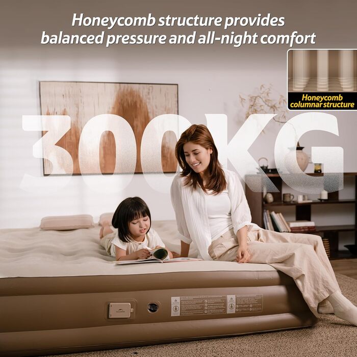 Надувний килимок Naturehike для кемпінгу та дому (190x100x45 см) з акумуляторним насосом - самонадувний, легкий, зручний, для 1-2 осіб (колір: коричневий)