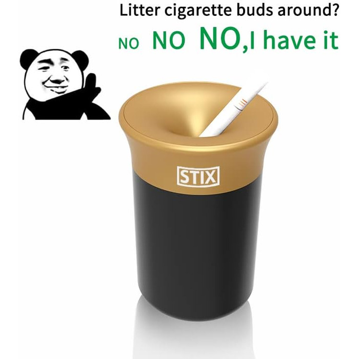STIX-Becher Auto Aschenbecher (available in 2 colors) compatible with IQOS Iluma Prime One Terea, Duo 3 Heets, GLO Neo Tobacco Sticks - black/gold