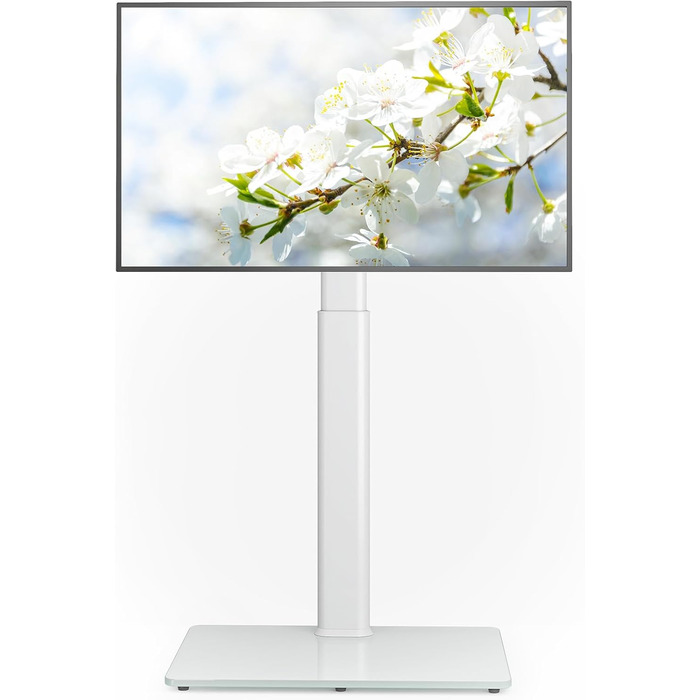 Adjustable Swivel TV Floor Stand for 27-65 Inch Flat & Curved TVs - Universal White TV Stand