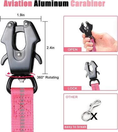 Міцна тактична повідка для собак Raiput Bungee з алюмінієвим карабіном, 1.2-1.8 м, для середніх собак, з функцією запобігання потягуванню, світловідбиваюча, амортизуюча, з кріпленням для автомобільного ременя безпеки