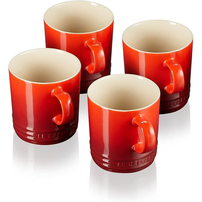 Le Creuset 4-Piece Stoneware Mug Set, 350 ml each, Cherry Red, 79113350600000