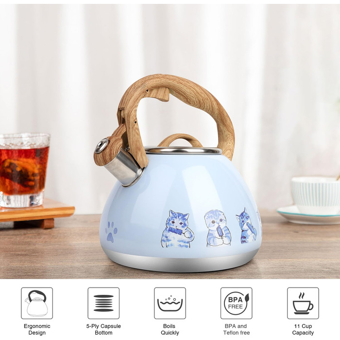 Чайник-свисток Toptier з дерев'яним ручками, гучний свисток, нержавіюча сталь, чайник для плити, індукція, дизайн 