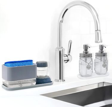 Стильний тримач для мила з силікону для раковини, органайзер для кухні, ванної, туалетного столика, столу, зберігання губки, мила, щітки, косметики, пляшок, довговічний, 2 шт. (23.5 x 9.5 x 1.4 см, Сірий)