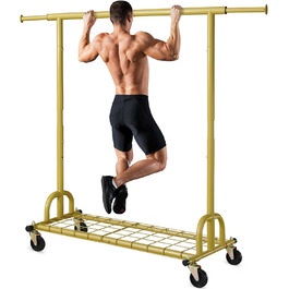 HOKEEPER Clothes Rack with Shelves, 450 kg Capacity, Rolling Garment Rack, Portable Clothes Hanger, Chrome (S002GD)