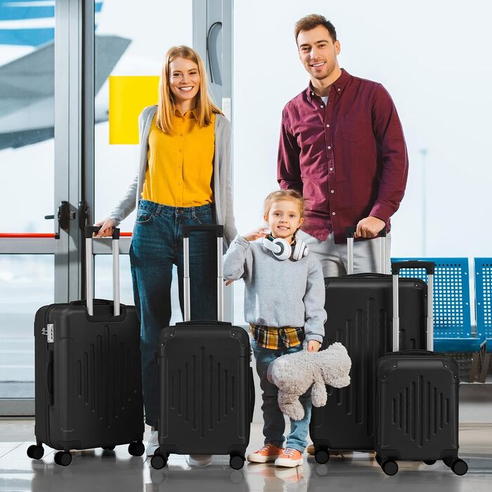 Набір валіз LALAHO 4 шт., туристичний набір з ABS пластику, з телескопічною ручкою, ручна поклажа (чорний)