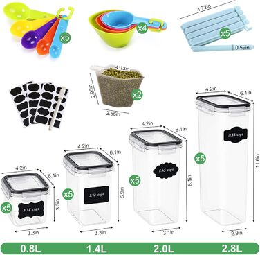 Набір контейнерів для зберігання продуктів, 20 шт. з герметичними кришками, BPA-free, для кухні (крупи, борошно, цукор)