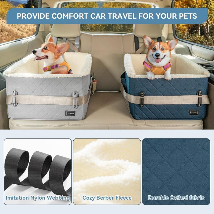 Автомобільний лежак для собак PETFIT, блакитний, до 12 кг, з підняттям 12.5 см, знятний чохол