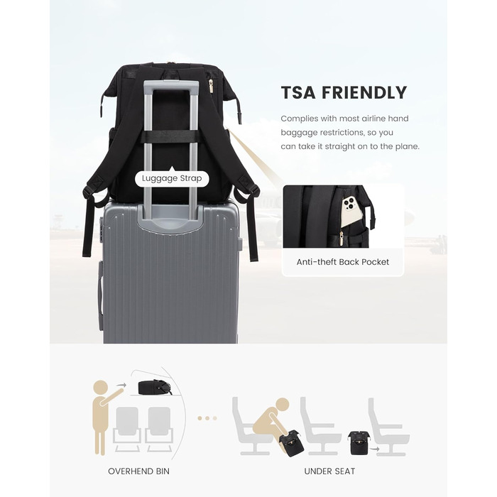 LOVEVOOK Рюкзак для підлітка, жіночий рюкзак з відділенням для ноутбука 15.6 дюймів, шкільний рюкзак, сумка для навчання, ділова сумка, рюкзак для міста, чорний