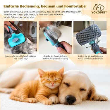 Щітка для собак та котів, видаляє підшерсток, самоочисна, для довгої та короткої шерсті, синього кольору