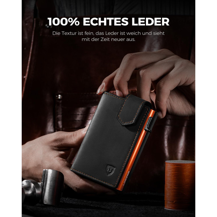 Чоловіче картхолдер LORZOR з магнітною застібкою, RFID захистом, відділенням для монет, на 10 карт, оранжевий
