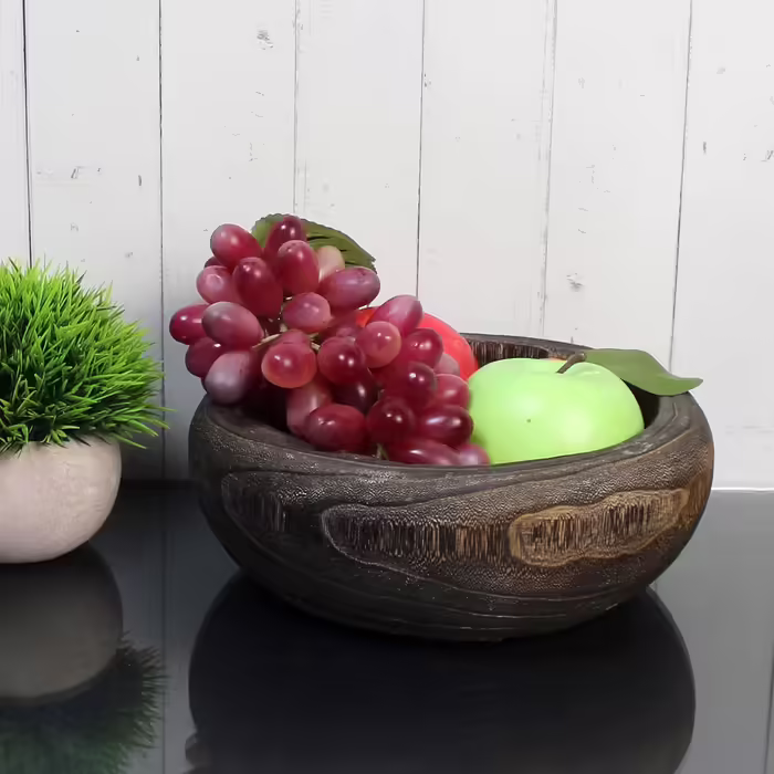 CVHOMEDECO Примітивна кругла миска з масиву дерева, ручне різьблення, вінтажна, декоративна, для сервірування горіхів, фруктів або як акцентний декор, 22,9 см