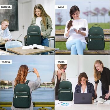 LOVEVOOK Рюкзак для жінок, великий, 15.6 дюймів, для ноутбука, водонепроникний, шкільний, для дівчаток-підлітків, чорний, елегантний, для роботи, для школи, університету, подорожей, 15.6' (17.3 дюймів, темно-зелений)