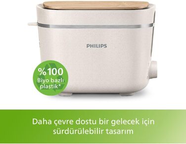 Philips Toaster Eco Conscious Edition - 2 Toast Slots, 8 Levels, Bun Warmer, Defrost Function, Made from Recycled Cooking Oil, Silk White Matt (HD2640/10)