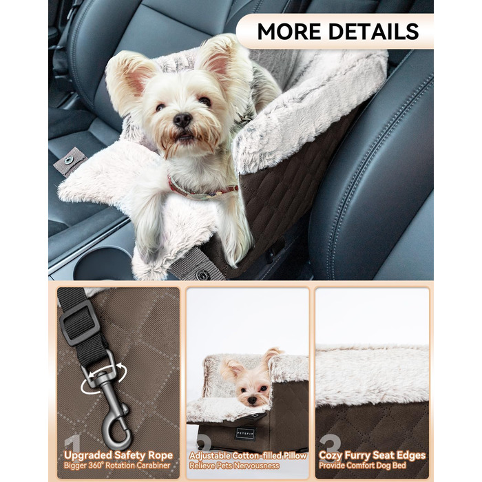 Автомобільний сидіння для собак PETSFIT - чорний/світло-коричневий, до 5 кг, з захисними гачками