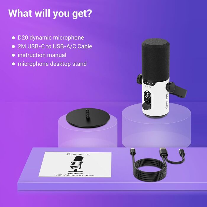 Ігровий мікрофон FDUCE з USB/XLR підключенням, RGB-підсвічуванням та регулятором посилення для стрімінгу, запису подкастів та співу