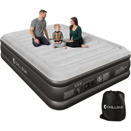Надувна двоспальна матрац ChillSun з вбудованим електричним насосом, самонадування за 3 хвилини, велюрова поверхня, для дому, розмір Double/King (203x152x46 см)