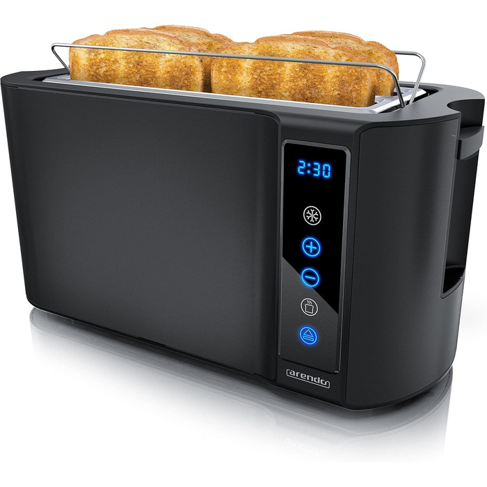 Arendo - Stainless Steel Toaster, Long Slots, 4 Slices - Touchscreen – Double-Walled Housing – 1500 W – Integrated Bagel Setting – 7 Browning Levels – Bread Centering – Remaining Time Display – Memory Function B: Night Black