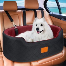 Dog Car Seat for Medium & Large Dogs (Up to 25kg) or 2 Small Dogs - with Leashes & Washable Cushion - Back Seat Cover (Black/Red)