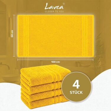 Набір махрових рушників Lavea Elena (4 шт.), 100% бавовна, гігроскопічні та м'які, жовті, 50x100 см