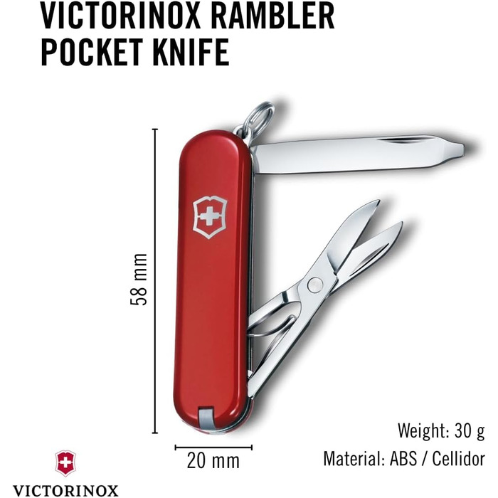 Швейцарський ніж Victorinox Rambler Klein, 10 функцій, червоний (з Phillips викруткою та ножицями)