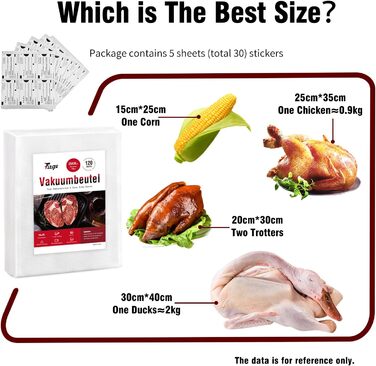 Fitge Vacuum Bags 170µm 15x25cm + 20x30cm + 30x40cm 150 Bags for all vacuum sealers Vacuum bags for food BPA-free, strong & tear-resistant Pro vacuum film Sous Vide freezer bags
