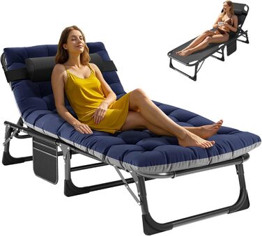 Зікбітюі Фельдбет (ліжко для відпочинку) складане з матрацом, вантажопідйомність 200 кг, гостьове/кемпінгове ліжко, 1200D Oxford, 190×71×36 см, для дорослих, з сумкою для транспортування, сірий/синій