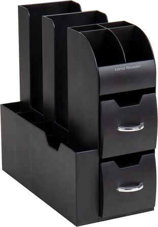Mind Reader Anchor Collection 11 Compartments for Coffee Cups and Spices, with 2 Drawers, Plastic Rubber, Black, 1 Pack