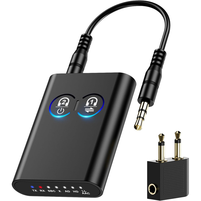 ORIA Bluetooth 5.3 Аудіоадаптер 2-в-1: для стереосистем, навушників, колонок, ноутбуків. Зарядка Type-C (Чорний)