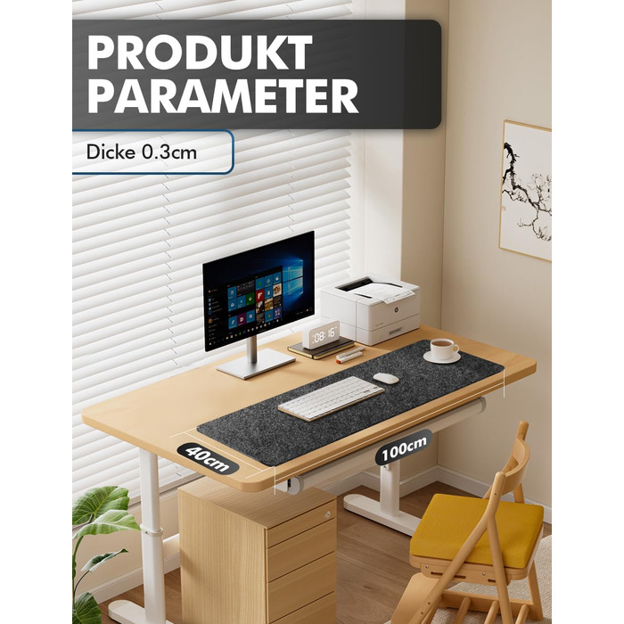 Підкладка для столу з фетру, 100x40 см, антиковзаюча, захист для офісу та дому (темно-сірий)