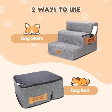 Східці для собак Nobleza: 3 сходинки для маленьких собак, котів, на ліжко, диван. З роликом для шерсті
