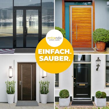 Килимок для порогу Entrando 40x60 см - алюміній, антиковзкий, для дому та тераси. Знімне брудозахисне покриття, чорний колір.