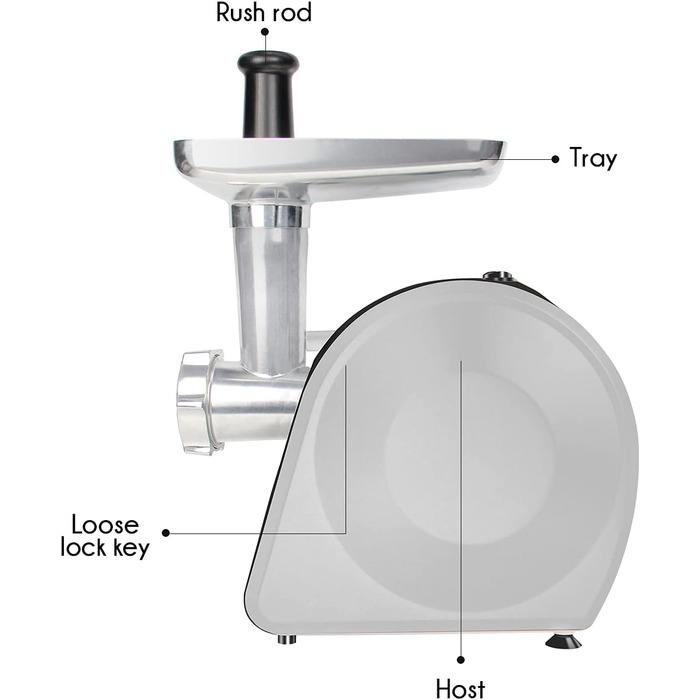 М'ясорубка електрична Edihome з насадкою для ковбас, багатофункціональна, 3 диски для подрібнення (чорно-біла)