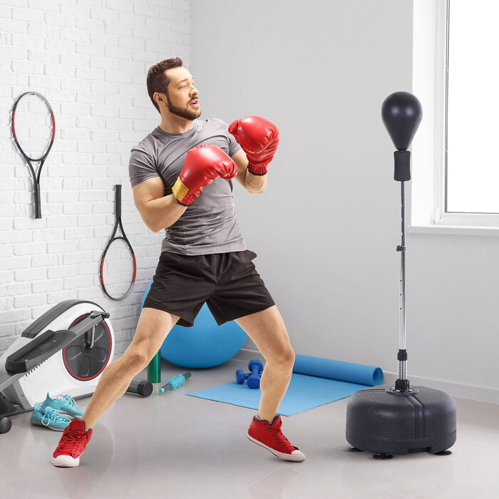 HOMCOM Punching Ball Set Standbox Training Set 136-154 cm Height Adjustable with 1 Pair of Gloves Suitable for Professionals and Beginners Black | Aosom