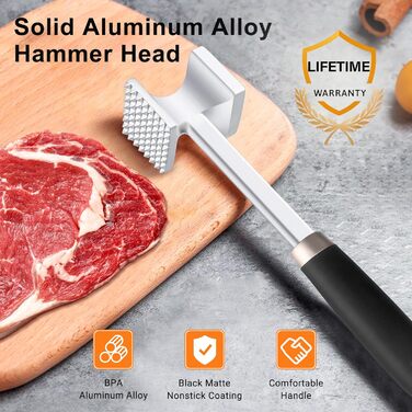 Кльопар для м'яса HOOMIL, двосторонній антипригарний, для шніцелів та стейків - сріблястий квадратний