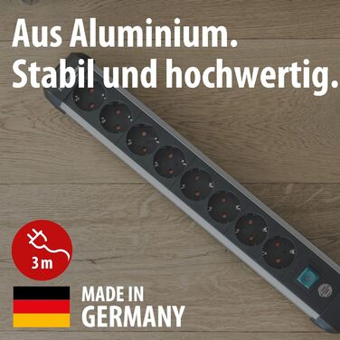 Мережевий фільтр Brennenstuhl Premium-Alu-Line на 8 розеток, 3м, алюмінієвий корпус з вимикачем, Made in Germany