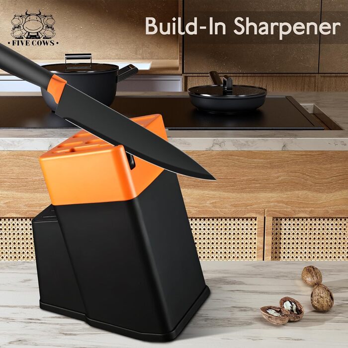 Набір кухонних ножів FIVE COWS з 14 предметів: професійний набір ножів для дому (Оранжевий)