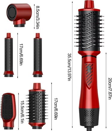 Фен-щітка 5 в 1 для волосся: стайлер, плойка, об'єм, для жінок, з Європокою (червоно-чорний)