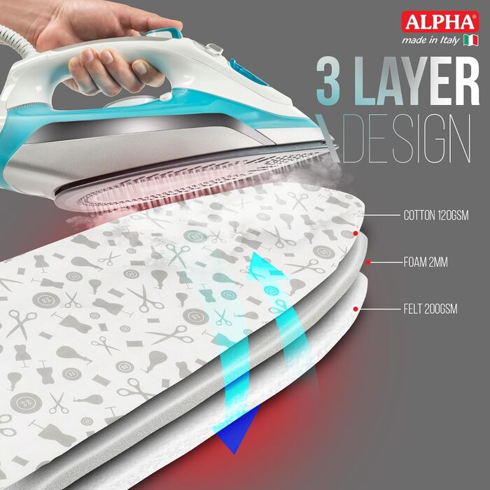 Чохол для прасувальної дошки Alpha Sofitex 3 шари, 122x40 см, бавовна 100% з підкладкою, Італія