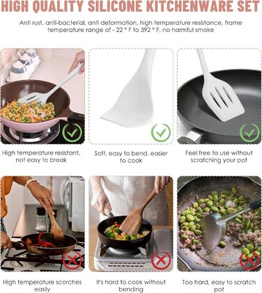 Набір кухонного силікону 12 шт., BPA-free, для антипригарного посуду, до 200°C, з підставкою, зелений (білий)