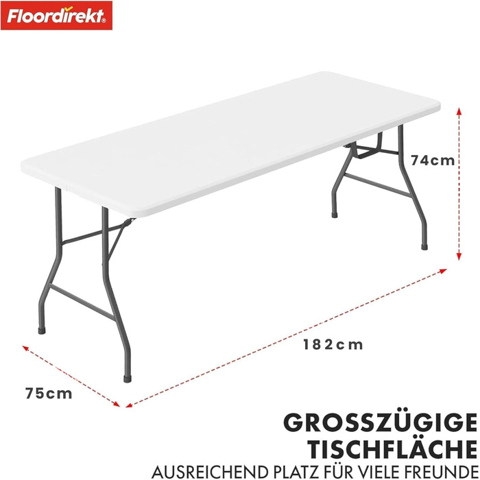 Складаний садовий стіл-буфет Floordirekt Akita 183x76 см з ручкою для перенесення - для тераси, балкона, кемпінгу