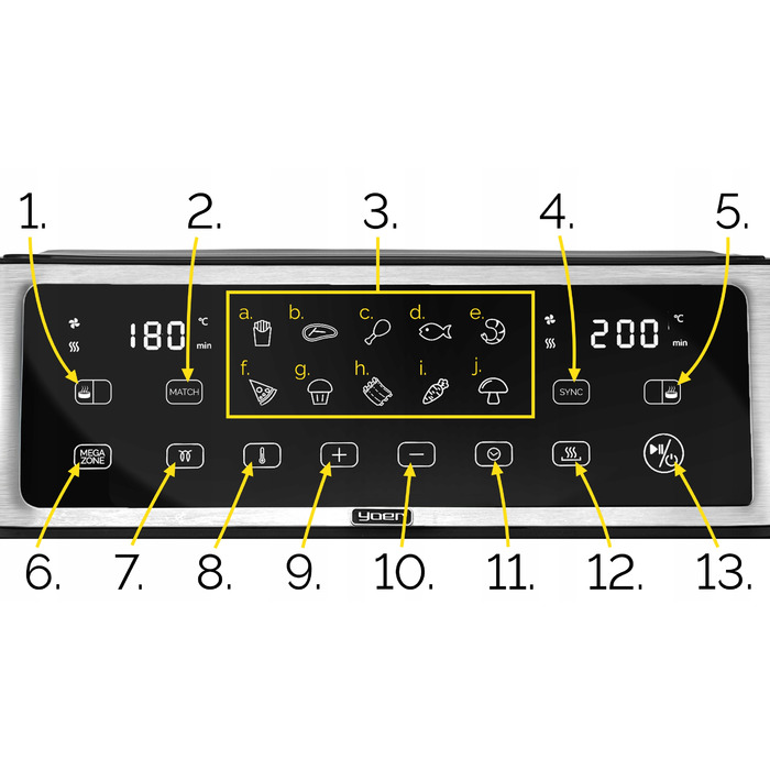 Аерофритюрниця Yoer 11л: 12 програм, 23 аксесуари, 2800 Вт