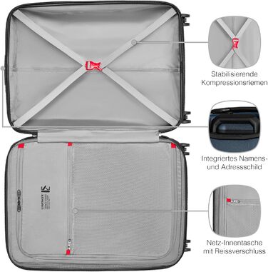WENGER Pryo Hard Shell Suitcase with 4 Wheels, Trolley, Medium Size, 59 (67) L, Security Lock, for Men, Travel Vacation, 612537 (Blue, M)
