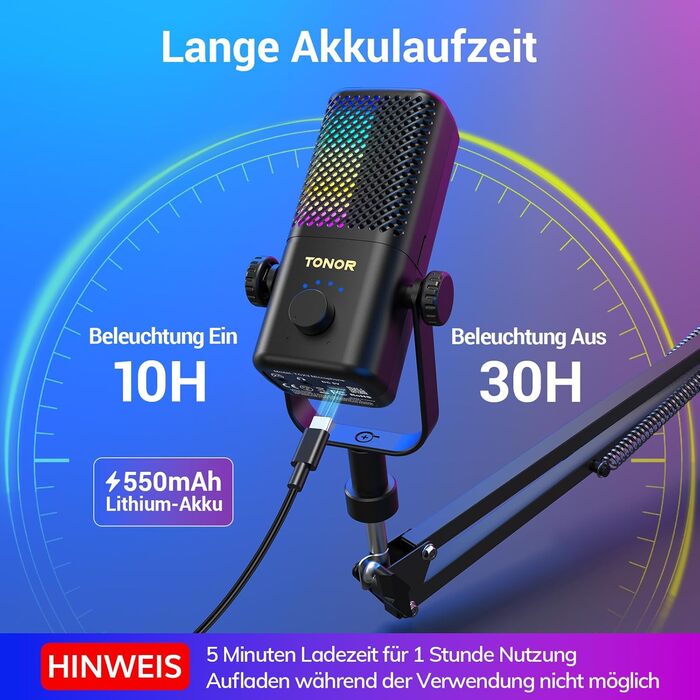 Мікрофон TONOR TCX3 для Xbox з RGB підсвічуванням, бездротовий, для стрімінгу та подкастингу, з регулюванням гучності, чорний