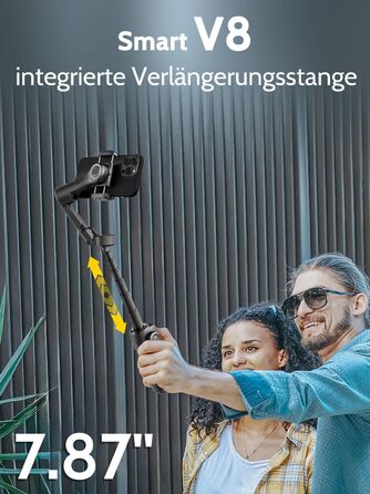 Стабілізатор для телефону Smart V8 Black з 3-осьовою стабілізацією та 7.8-дюймовою штангою, AI-трекінг, OLED-дисплей, кнопка зйомки
