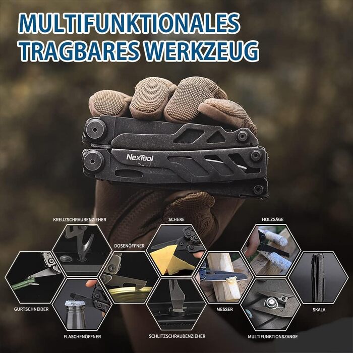 Мультитул NexTool Muiltool 19 в 1: мультифункціональний інструмент з плоскогубцями, ножем, викрутками, ножицями, з нержавіючої сталі для кемпінгу, подарунок для чоловіків